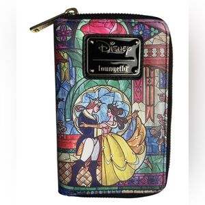 Loungefly Disney Beauty & The Beast Stained Glass Wallet Zip Around NWT